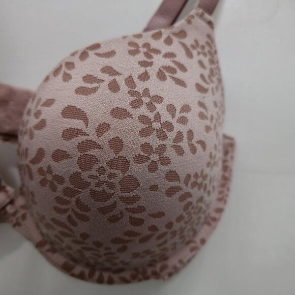 Adore Me Nude Floral Leaf Print Plunge Scalloped Band Underwire Bra Size 32DD - Picture 5 of 5